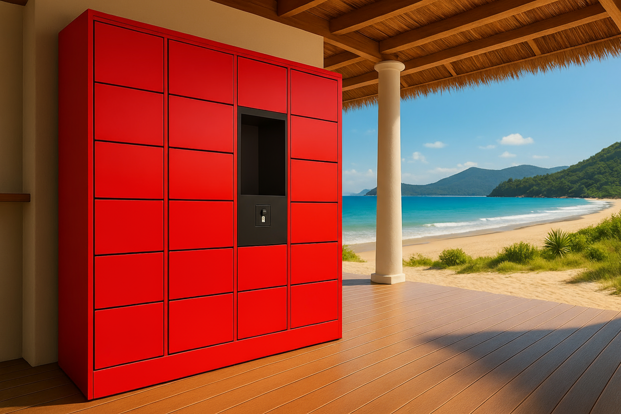 Guarda-volumes BrazilBox Guard PRO em quiosque de praia